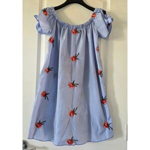 Miley + Molly‎ Blue White Striped Floral Embroidered Off Shoulder Dress L1732D S